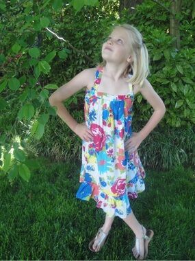 Mini Boden White Floral Sundress with Pink, Blue & Yellow Accents
